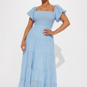 Fashion Nova Light Blue Smocked Maxi Dress